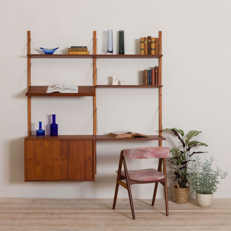 Meuble mural vintage en teck avec bureau et armoire à portes coulissantes de Preben Sorensen Cadovius Danemark