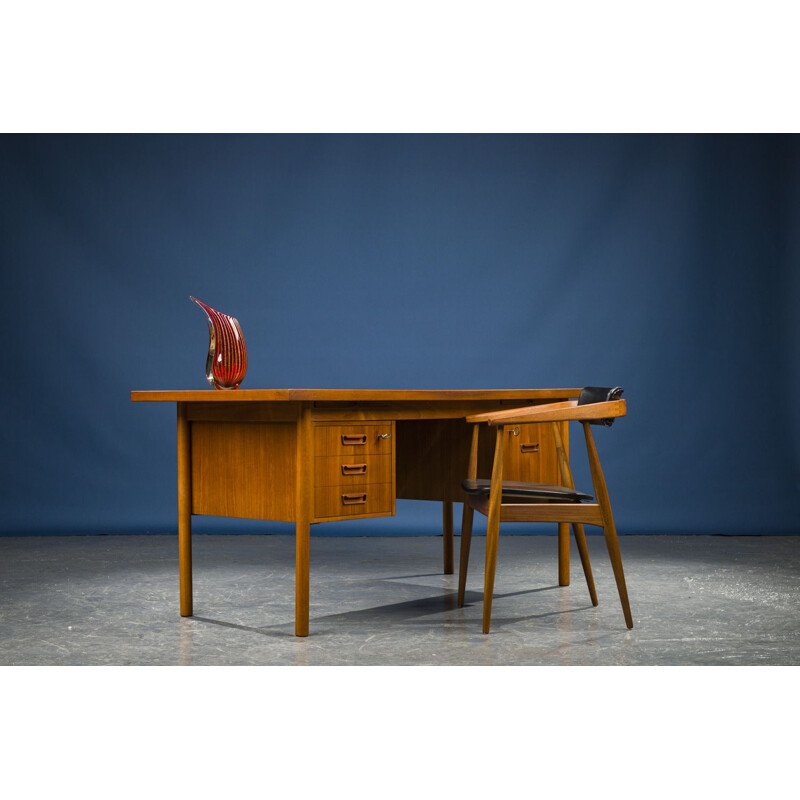 Vintage Freestanding Teak Desk by Gunnar Nielsen Tibergaard for Tibergaard Danish 1960s