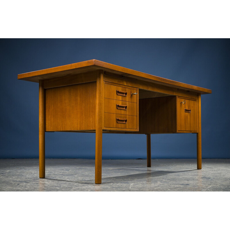 Vintage Freestanding Teak Desk by Gunnar Nielsen Tibergaard for Tibergaard Danish 1960s