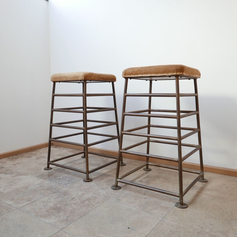 Pair of vintage Tall Gym Bench Stools English 1930s