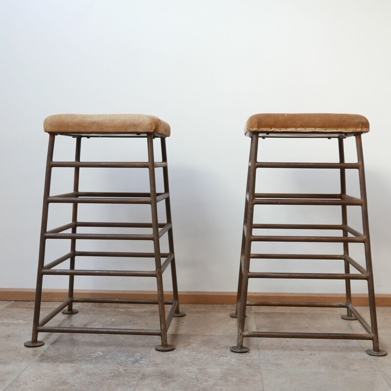 Pair of vintage Tall Gym Bench Stools English 1930s