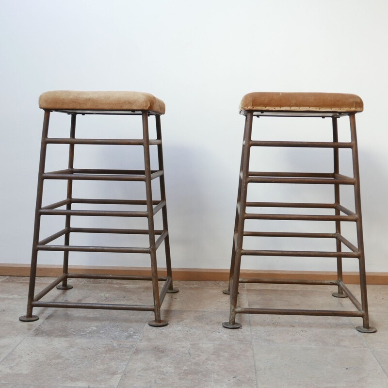 Pair of vintage Tall Gym Bench Stools English 1930s