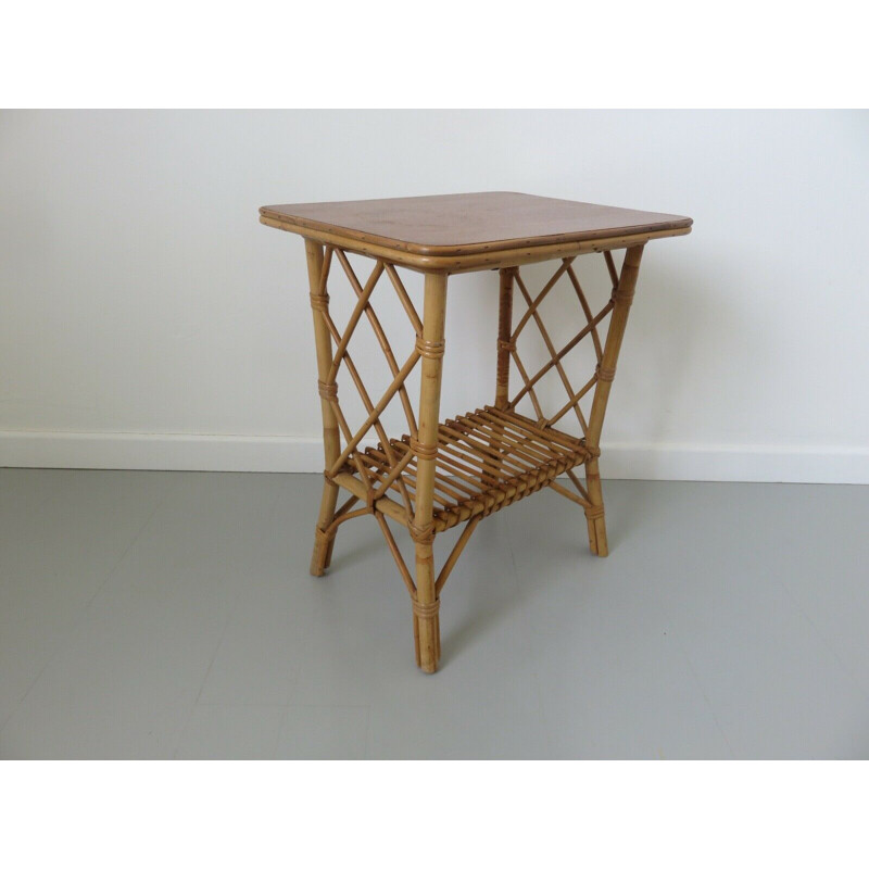 Vintage bamboo rattan side table 1960s