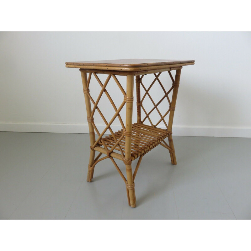 Vintage bamboo rattan side table 1960s