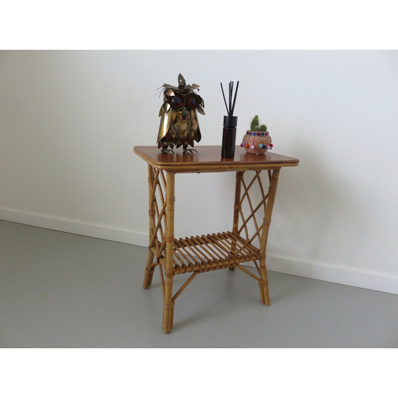 Vintage bamboo rattan side table 1960s