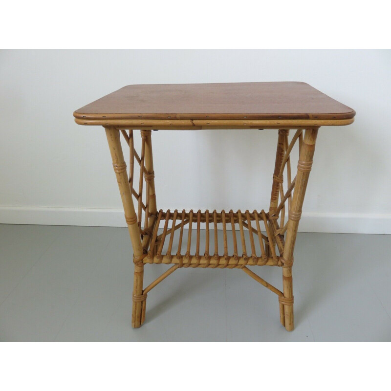 Vintage bamboo rattan side table 1960s