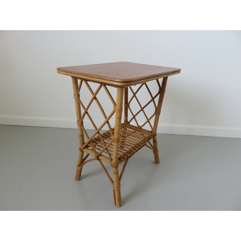 Vintage bamboo rattan side table 1960s