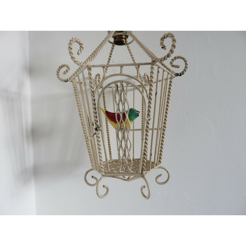 Vintage metal and ceramic birdcage wall light 1950s