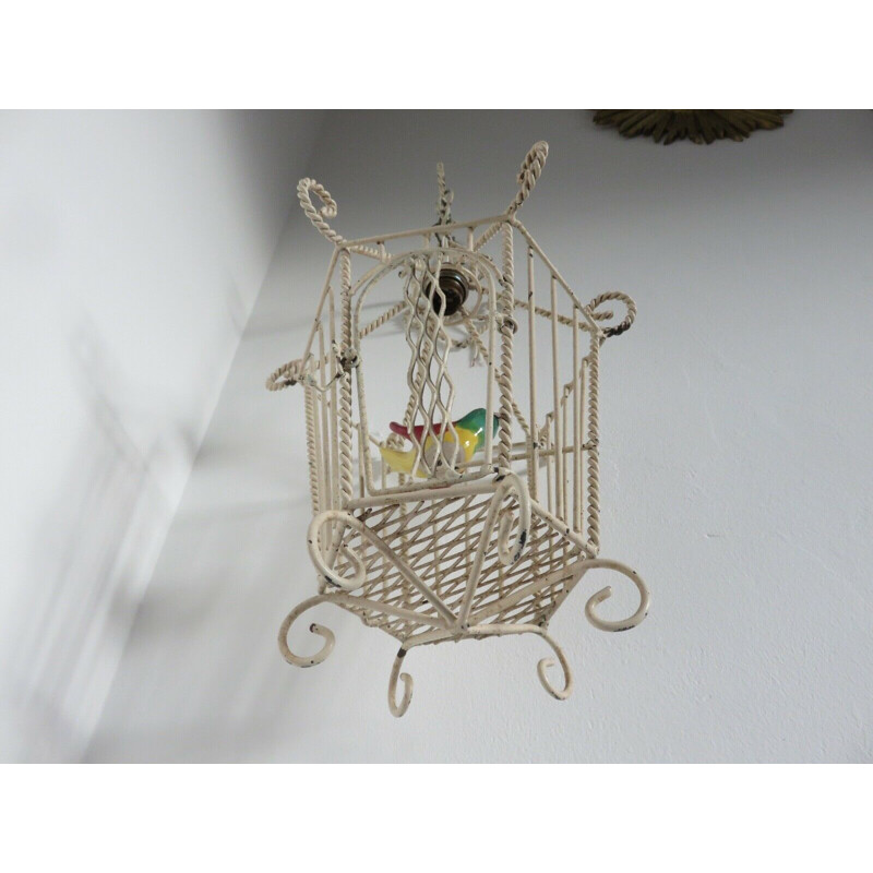 Vintage metal and ceramic birdcage wall light 1950s