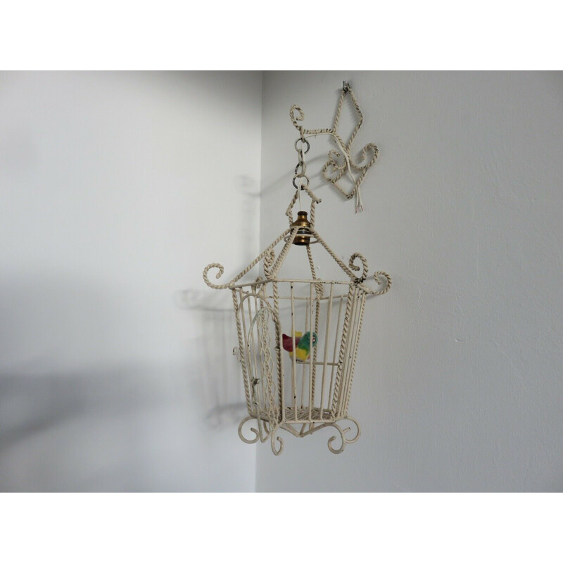 Vintage metal and ceramic birdcage wall light 1950s