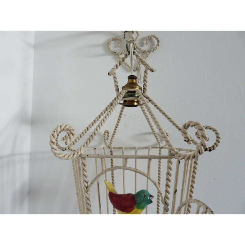 Vintage metal and ceramic birdcage wall light 1950s