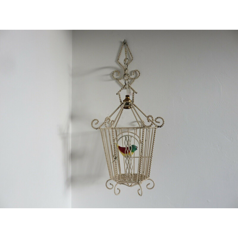 Vintage metal and ceramic birdcage wall light 1950s