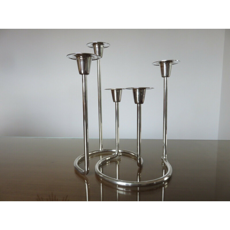 Vintage candlestick in silver metal Scandinavian 1970s