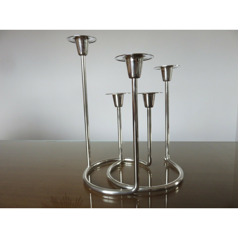 Vintage candlestick in silver metal Scandinavian 1970s