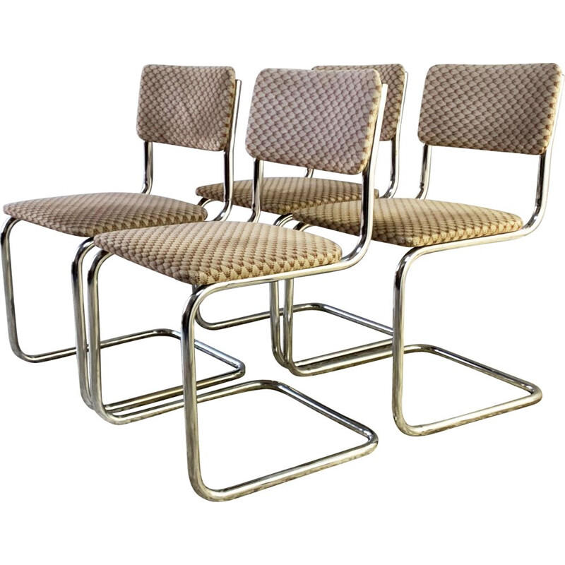 Set 4 mid century tubular chrome frame dining chairs 1960s