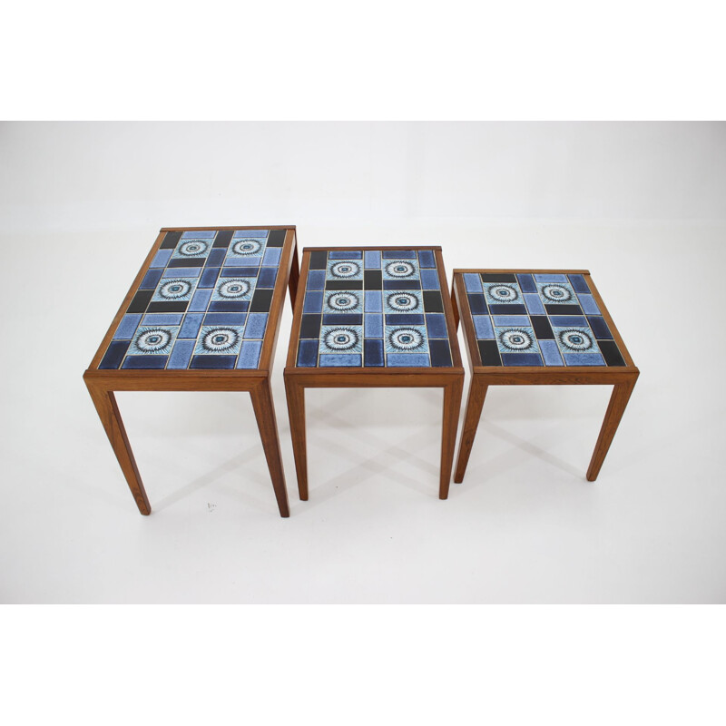 Vintage Nesting Ceramic Tile Tables Denmark 1960s