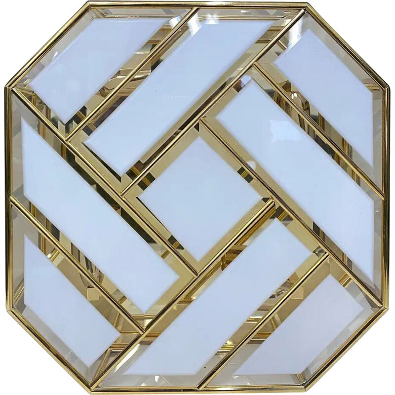 Mid-Century Modern Brass and Glass Ceiling Light Italian 1970s
