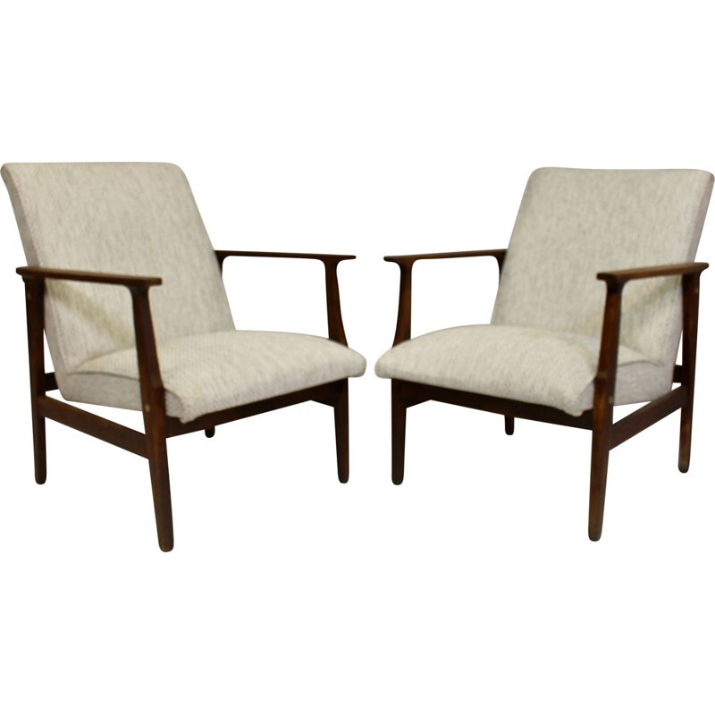 Pair of vintage armchairs heathered fabric Scandinavian 1950s