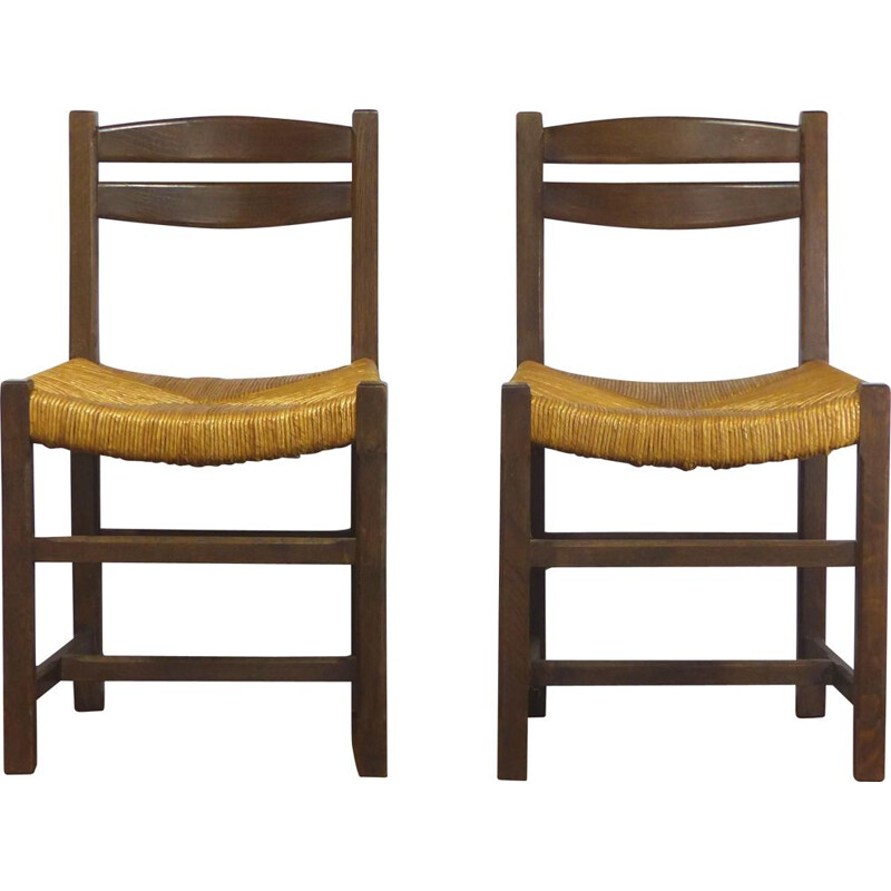 Paar Vintage-Stühle aus Stroh 1970