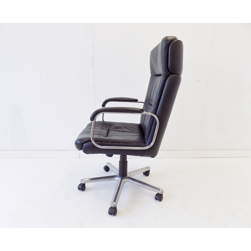 Vintage office armchair black leather German 1970s