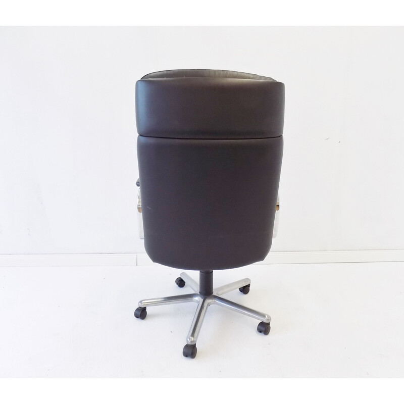 Vintage office armchair black leather German 1970s