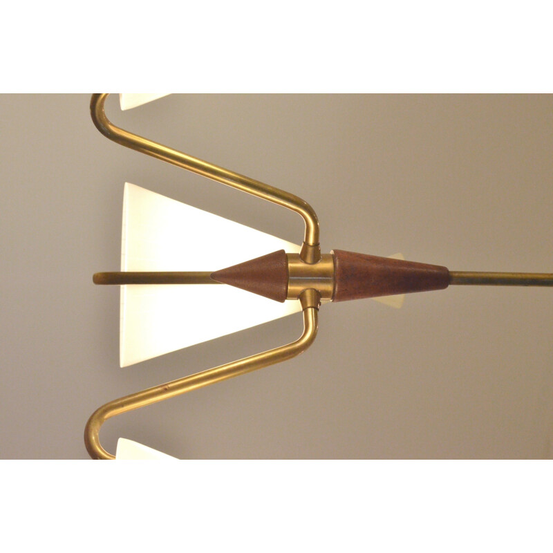 Fog & Morup hanging lamp in glass, brass and teak - 1950s