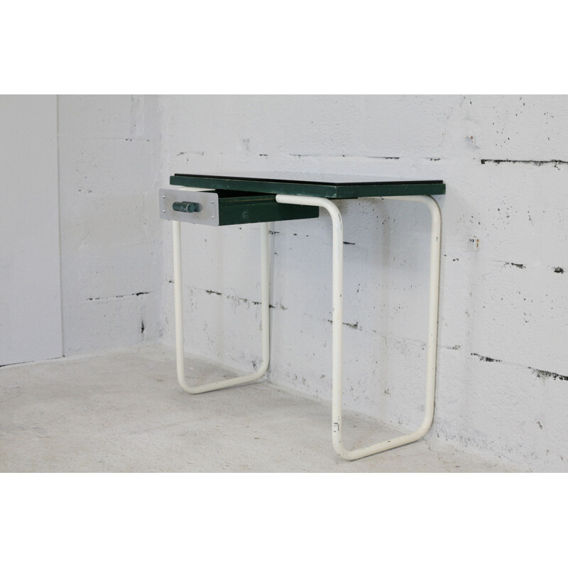 Vintage tubular steel console and black glass top 1950s
