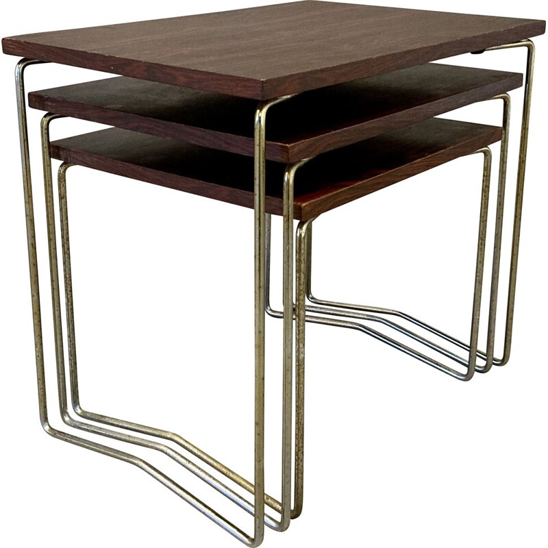 Vintage metal and rosewood nesting table 1950s