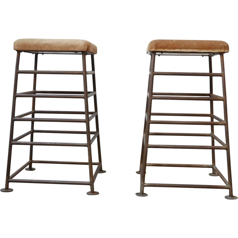 Pair of vintage Tall Gym Bench Stools English 1930s