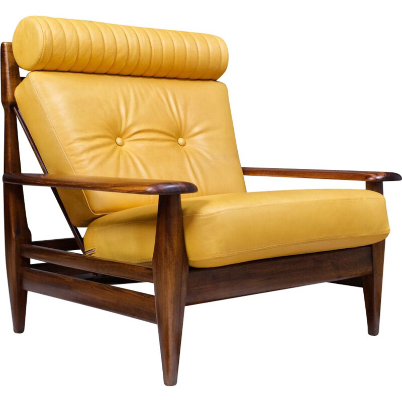 Fauteuil lounge vintage en cuir et palissandre 1960