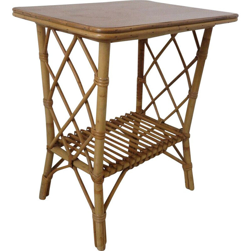 Table d'appoint vintage en rotin bambou 1960