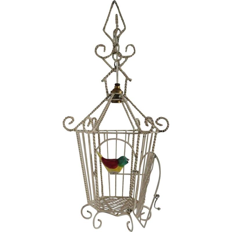 Vintage metal and ceramic birdcage wall light 1950s