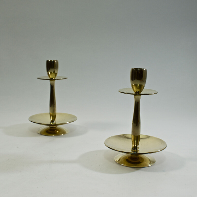 Pair of brass vintage Dantorp candleholders Scandinavian 1960s