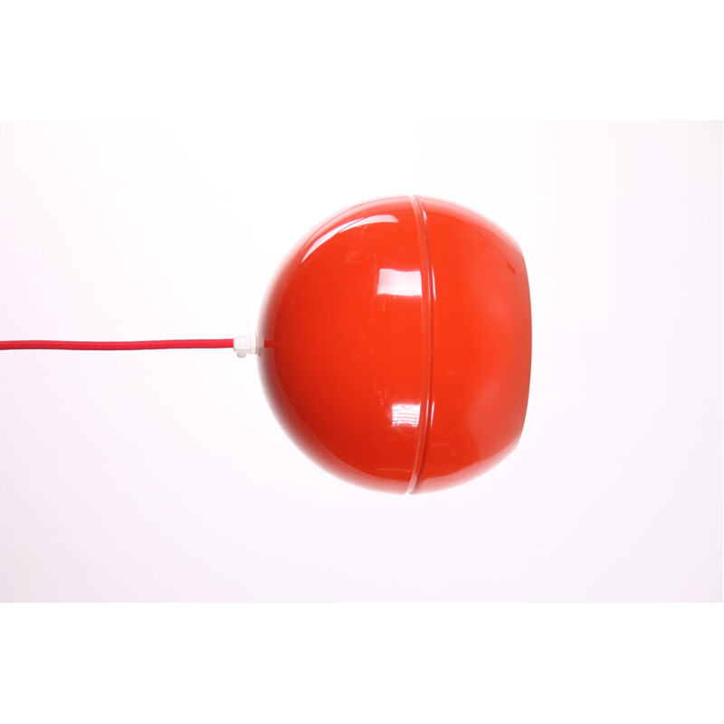 Vintage red spherical metal hanging lamp 1960s