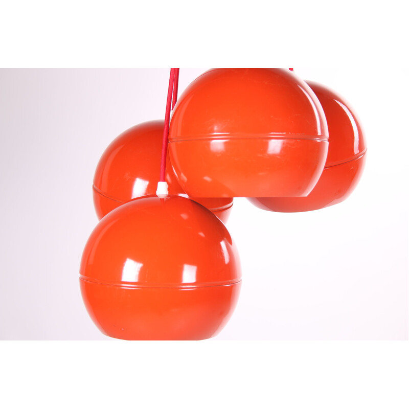 Vintage red spherical metal hanging lamp 1960s