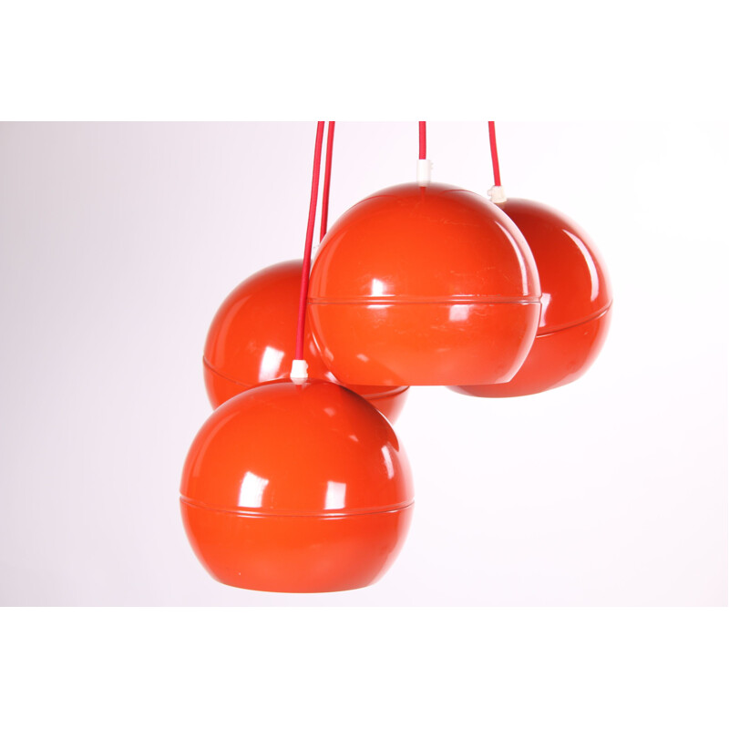 Vintage red spherical metal hanging lamp 1960s