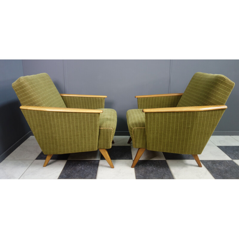 Pair of vintage club armchairs in green fabric 1960s
