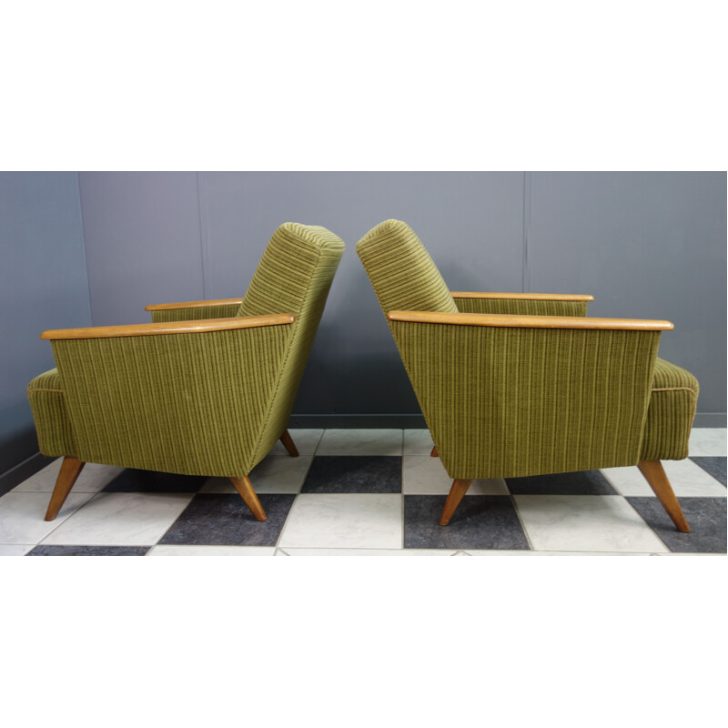 Pair of vintage club armchairs in green fabric 1960s