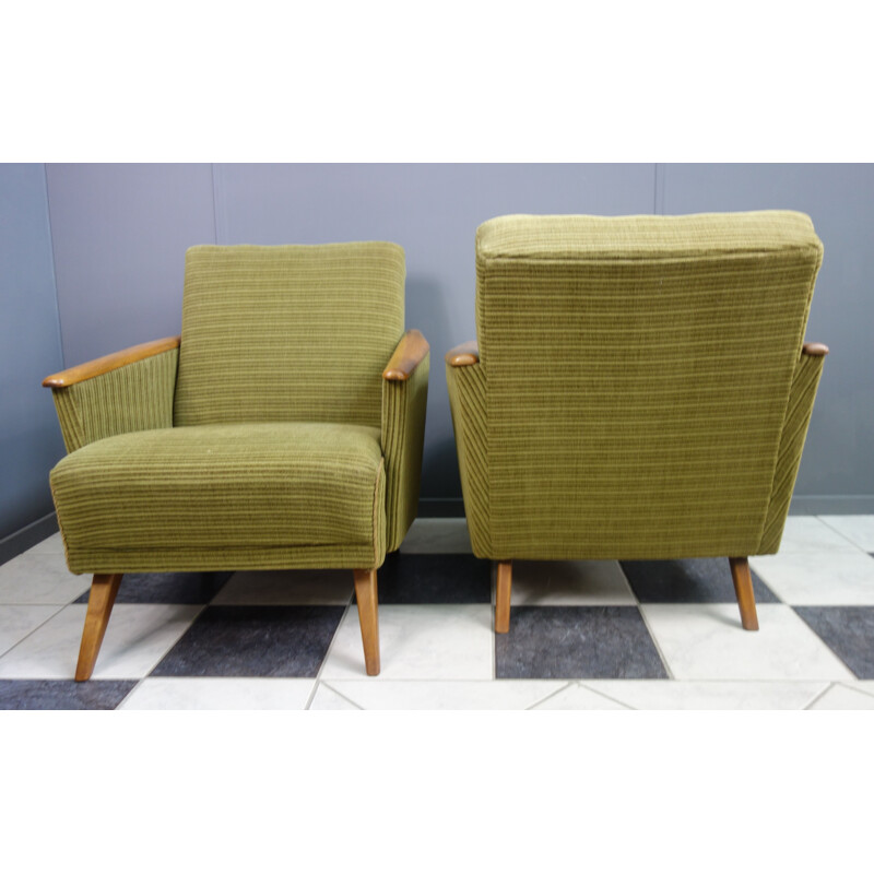 Pair of vintage club armchairs in green fabric 1960s