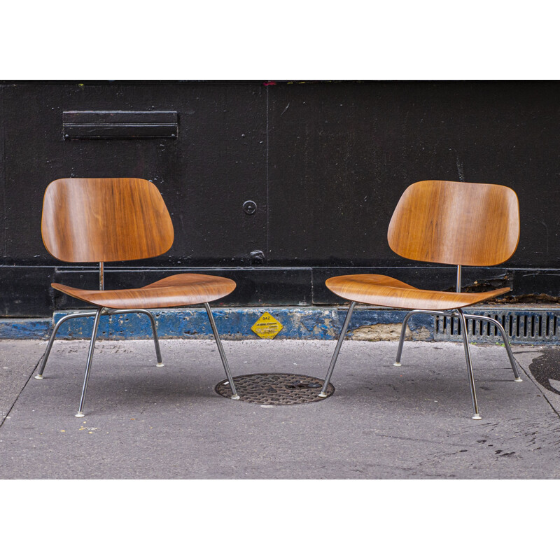 Pair of vintage LCM walnut chairs by Charles & Ray Eames for Herman Miller 1970s