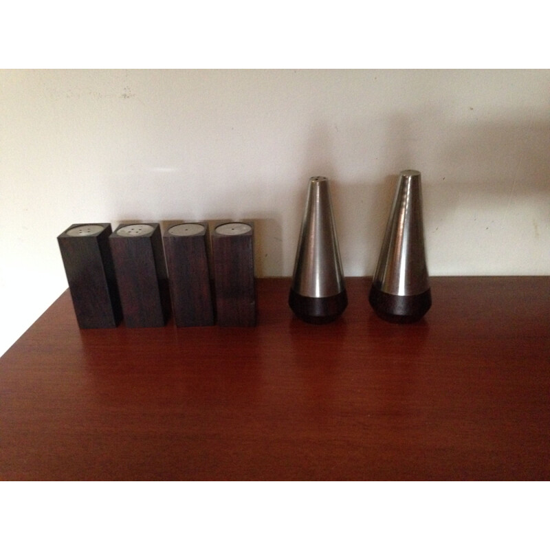 Set of 6 vintage salt and pepper shakers in rosewood, Denmark