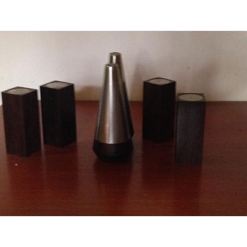 Set of 6 vintage salt and pepper shakers in rosewood, Denmark