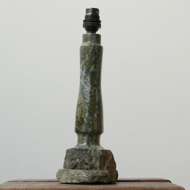 Vintage hand carved Cornish stone table lamp, England