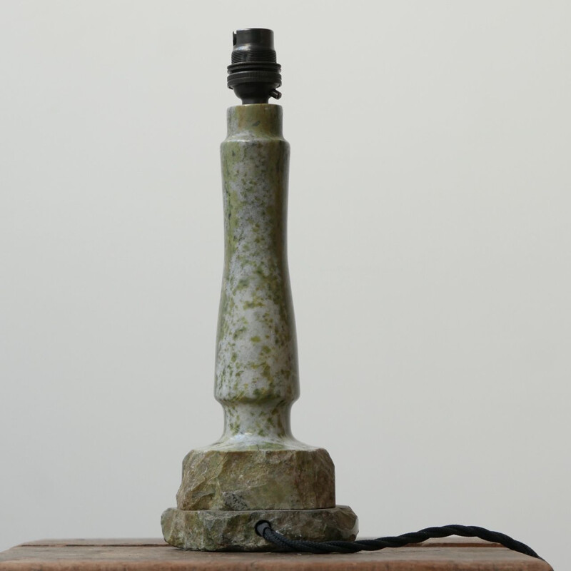 Vintage hand carved Cornish stone table lamp, England