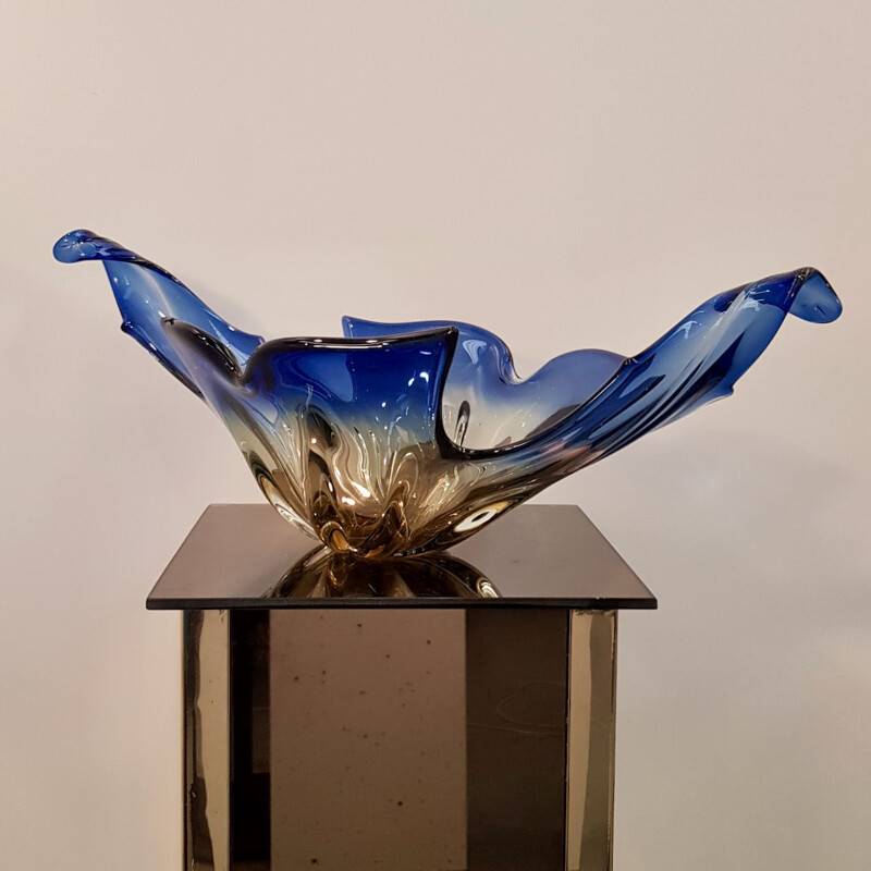 Vintage blue and brown Murano fruit cup