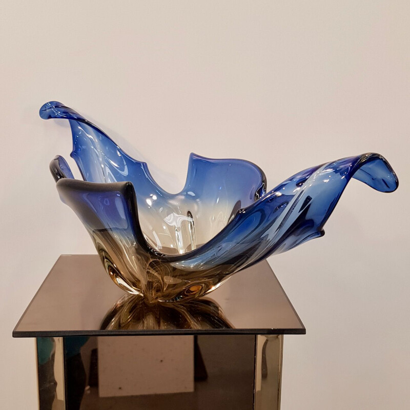 Vintage blue and brown Murano fruit cup