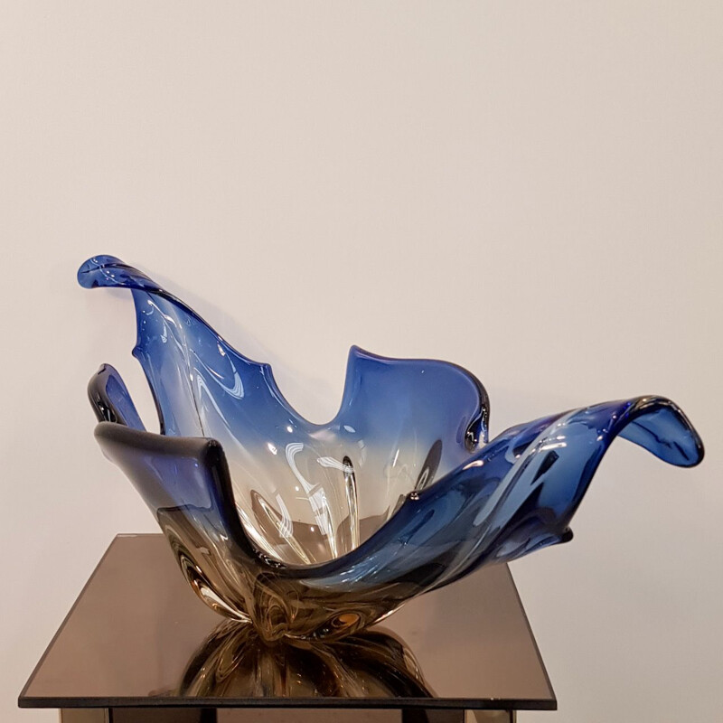 Vintage blue and brown Murano fruit cup