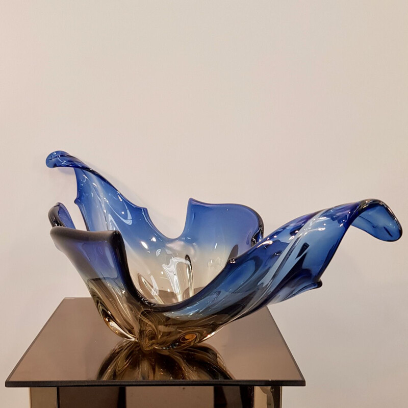 Vintage blue and brown Murano fruit cup