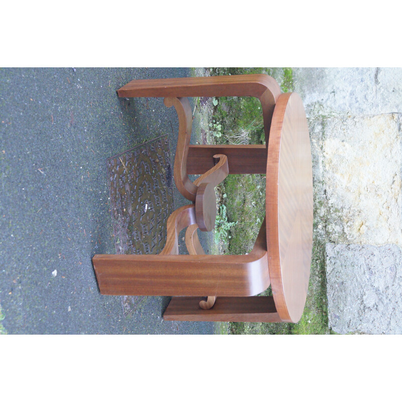 Vintage round coffee table in wood, Art Deco