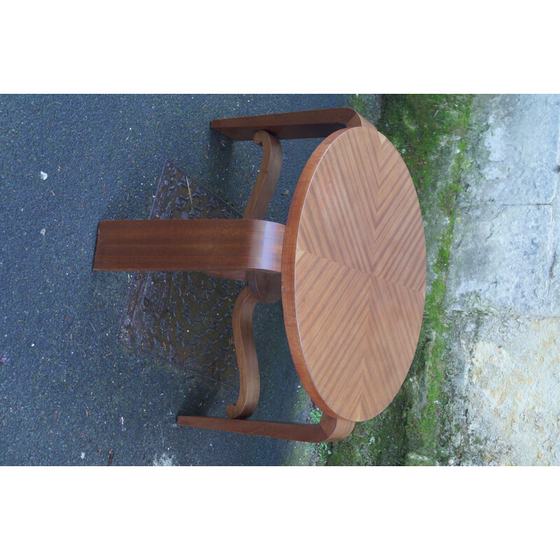 Vintage round coffee table in wood, Art Deco